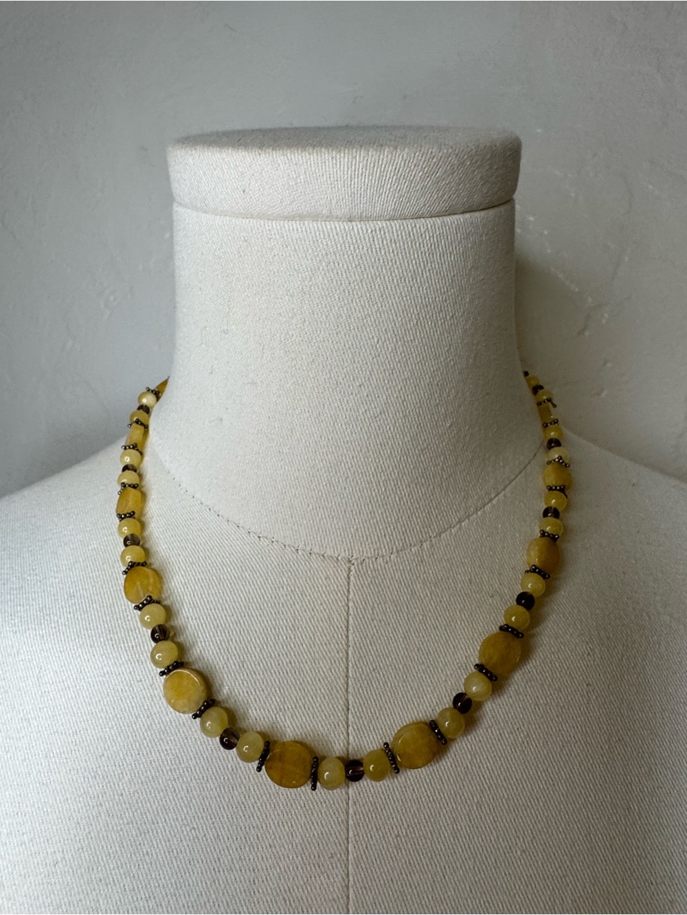 Yellow Gemstone Beaded Necklace 19” Handmade